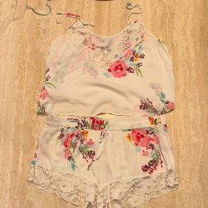 In Bloom Floral Lace Pajama Set - Pink and White